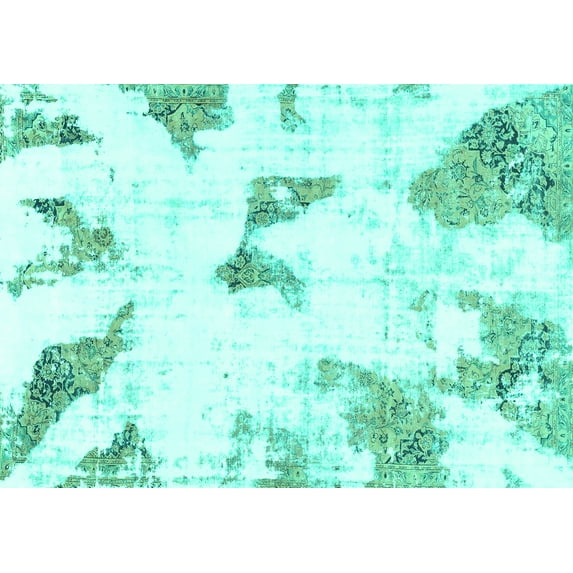 Ahgly Company Machine Washable Indoor Rectangle Abstract Turquoise Blue Modern Area Rugs, 8' x 12'