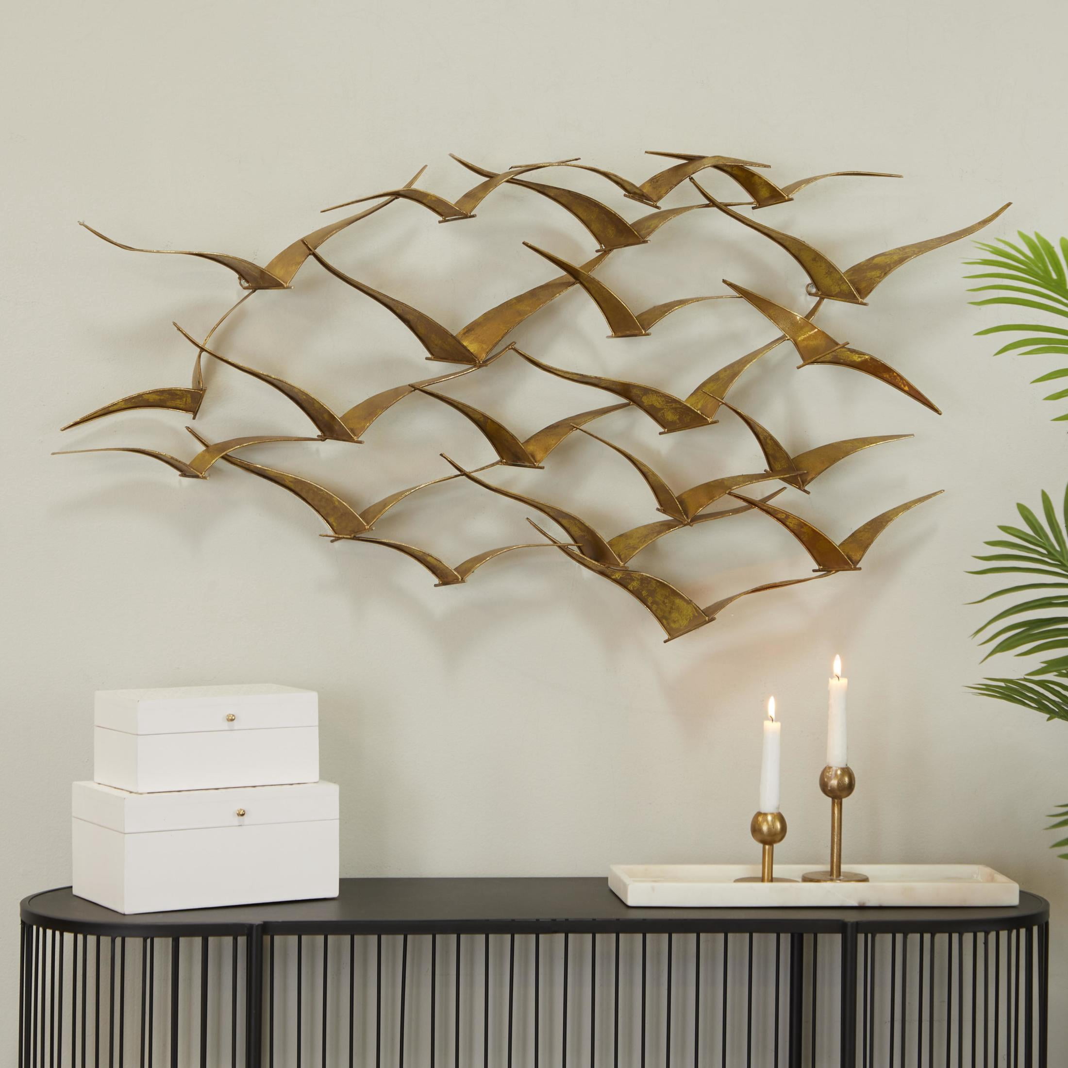 DecMode Gold Metal Foiled Flying Bird Wall Decor