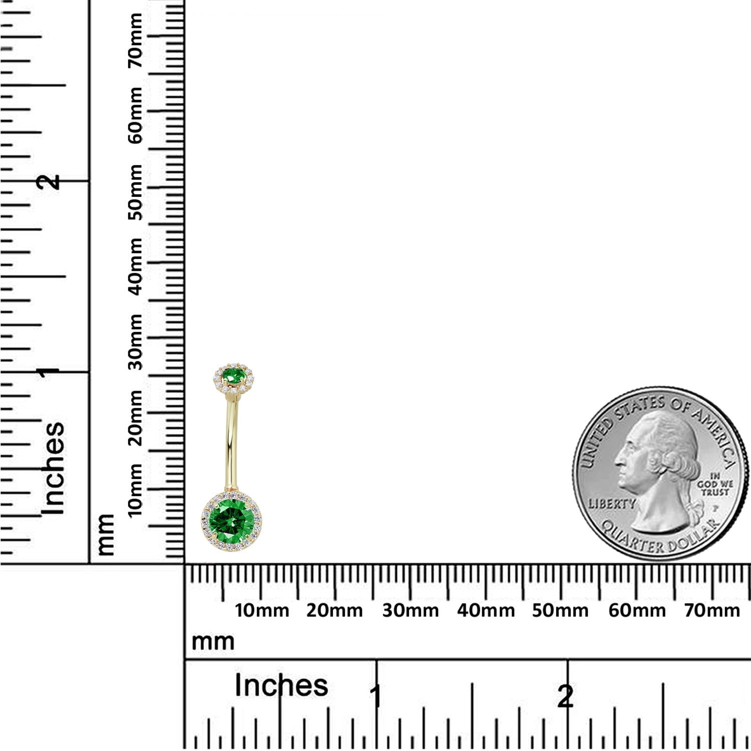 AVORA 10K Yellow Gold Green Simulated Diamond CZ Halo Belly Button Ring Body Jewelry (14 Gauge)