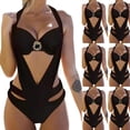 thumbnail image 3 of Womens 1-Piece V-Neck Ruched Halter Conjoined Swimsuit - Tummy Control Bathing Suit for Beach & Swim, 3 of 9