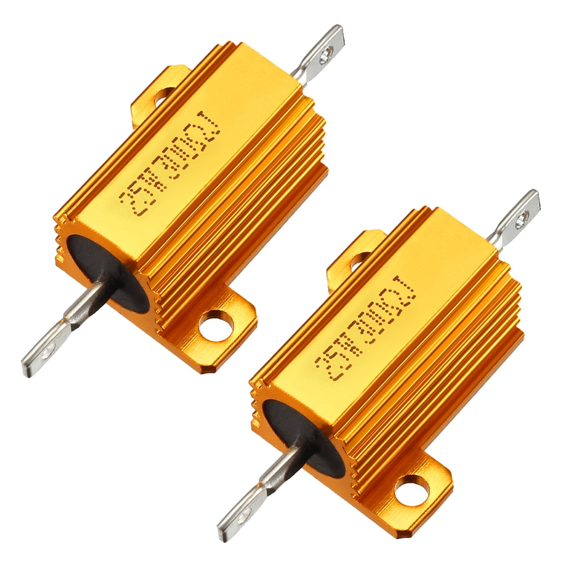 25W 300 Ohm Aluminium Housing Chassis Mount Wirewound Power Resistors Gold 2pcs