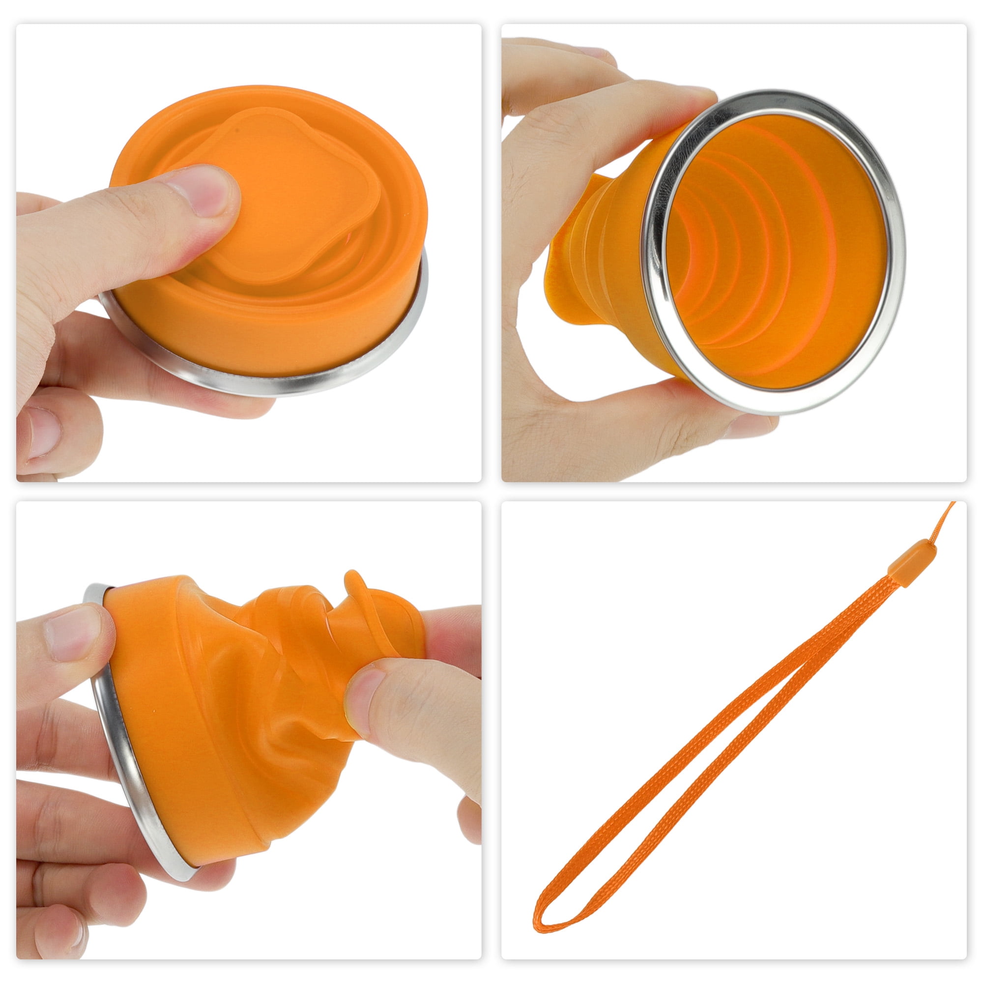 Unique Bargains Folding Cup with Wrist Strap Collapsible Cups 200ml 1 Pc Orange