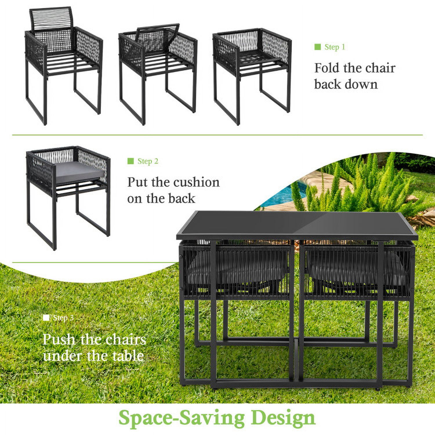 Aimee Lii 3 Pieces Outdoor Dining Set with Folding Backrest and Seat Cushions, Outdoor Patio Furniture, Black Aimee Lii 3 Pieces Outdoor Dining Set with Folding Backrest and Seat Cushions, Outdoor Patio Furniture, Black