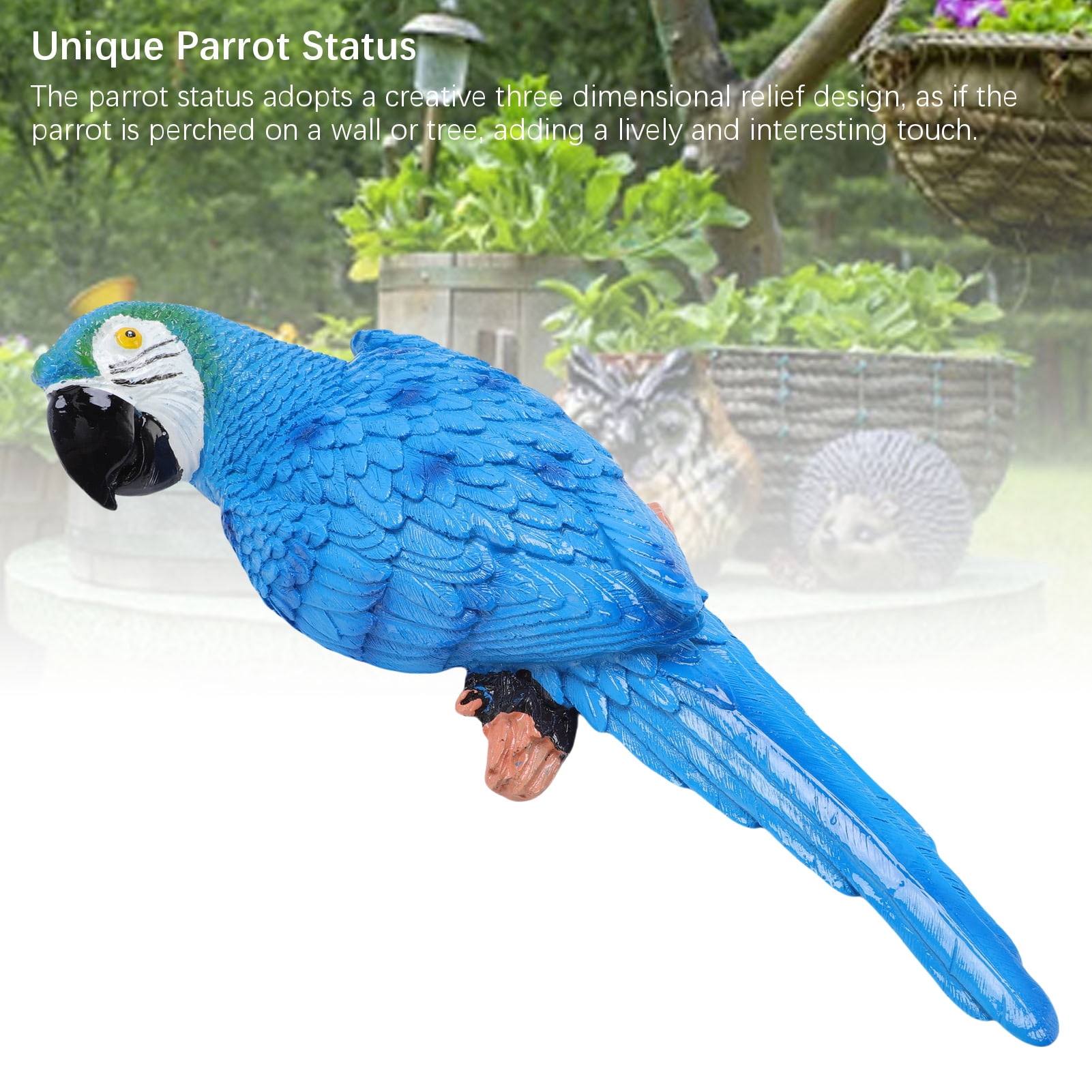 M Buder Lifelike Resin Parrot Statue Tree Hanging Wall Mount Decor for Garden Courtyard Outdoor Sculpture Bird Figurine Right Blue (13.78 inches / 35 cm) Weatherproof UV Resistant Yard Art