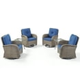 thumbnail image 2 of Opohoro 6-Piece Outdoor Conversation Set with Swivel Rocking Chairs of 4, All-Weather Wicker Furniture Dining Set with Side Tables, Gray/Blue, 2 of 9