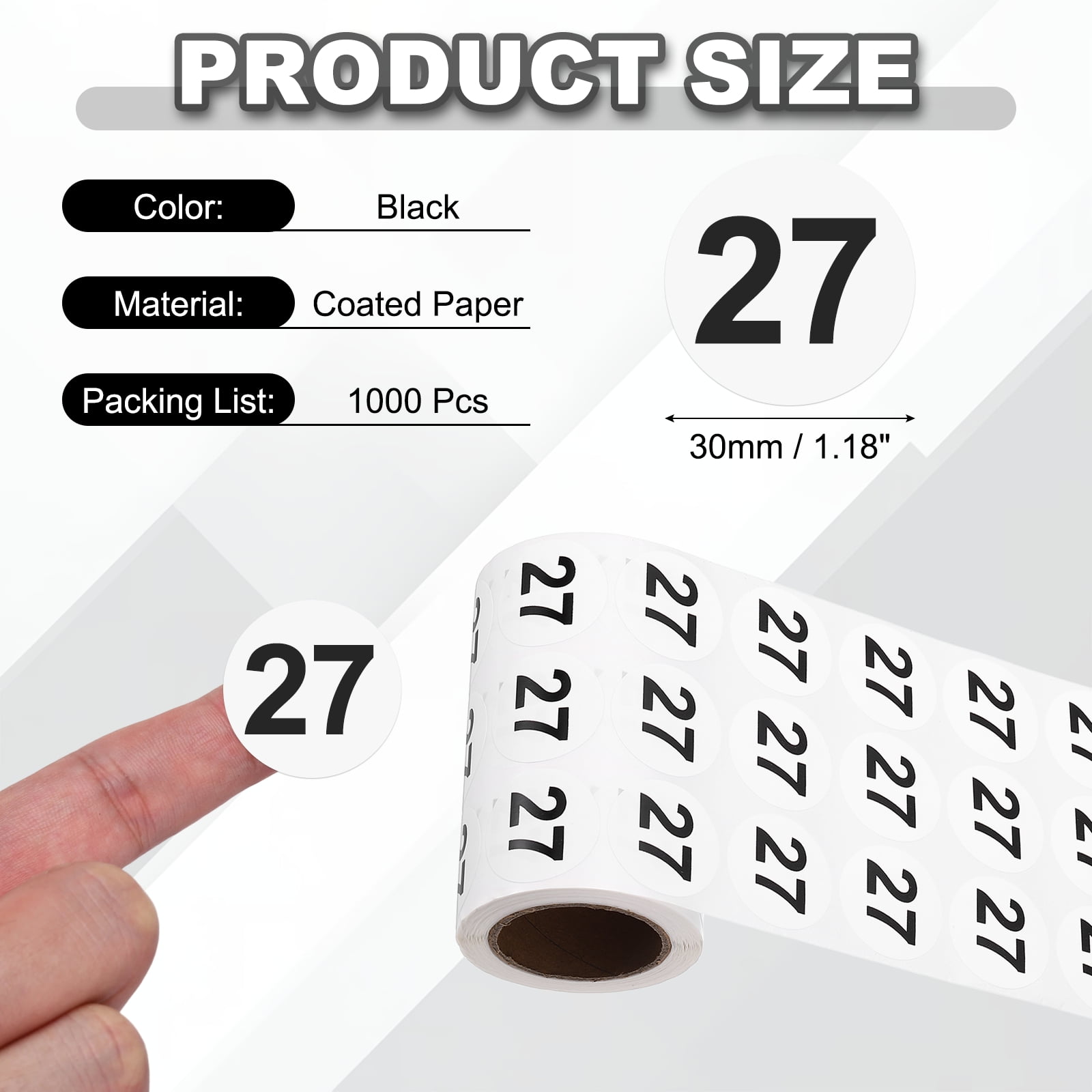 Uxcell 1000pcs 1.2" Number Stickers, Number 27 Sticker Numbers Labels Round Small Vinyl Self Adhesive Label Circle Decals 1 Roll Dots for Photo Album Poster Organize Inventory, Black