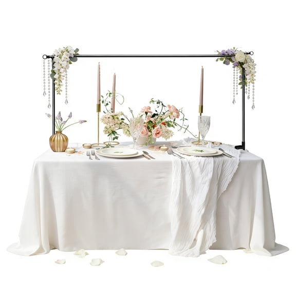Metal Over The Table Rod Stand with Clamps & 2 Rolls Paper Tapes, Adjustable Table Arch Stand Frame, Tabletop Hanging Decor Rod for Backdrop Ball Flower Arches (27"-47" Tall, 49"-98" Length)