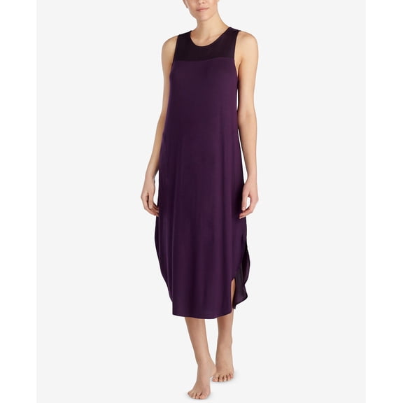 DKNY Contrast-Neck Sleeveless Chemise, Plum, Size X-Large
