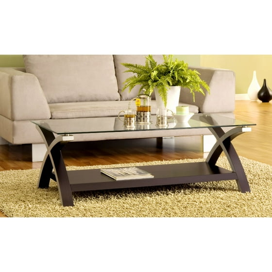 Cross Legs Modern Glass Coffee Table Dark Brown Com