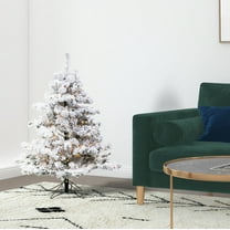 Vickerman 4.5' Flocked Alaskan Pine Artificial Christmas Tree, Warm White Single Mold LED lights