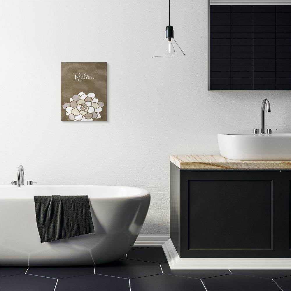 Stupell Industries Relax Mosaic Flower Brown Bathroom Design Canvas Wall Art by Ziwei Li