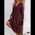 thumbnail image 4 of Vestido de Larga para Mujer, Elegante, con Escote en V, Holgado, para Invitadas de Boda, Fiestas, Formales, para Otoño. Rojo Púrpura XL, 4 of 9