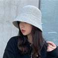 thumbnail image 4 of SPRING PARK Women Elegant Solid Color Thick Wool Bucket Hat Warm Drawstring Fisherman Vintage Knitted Basin Cap, 4 of 7
