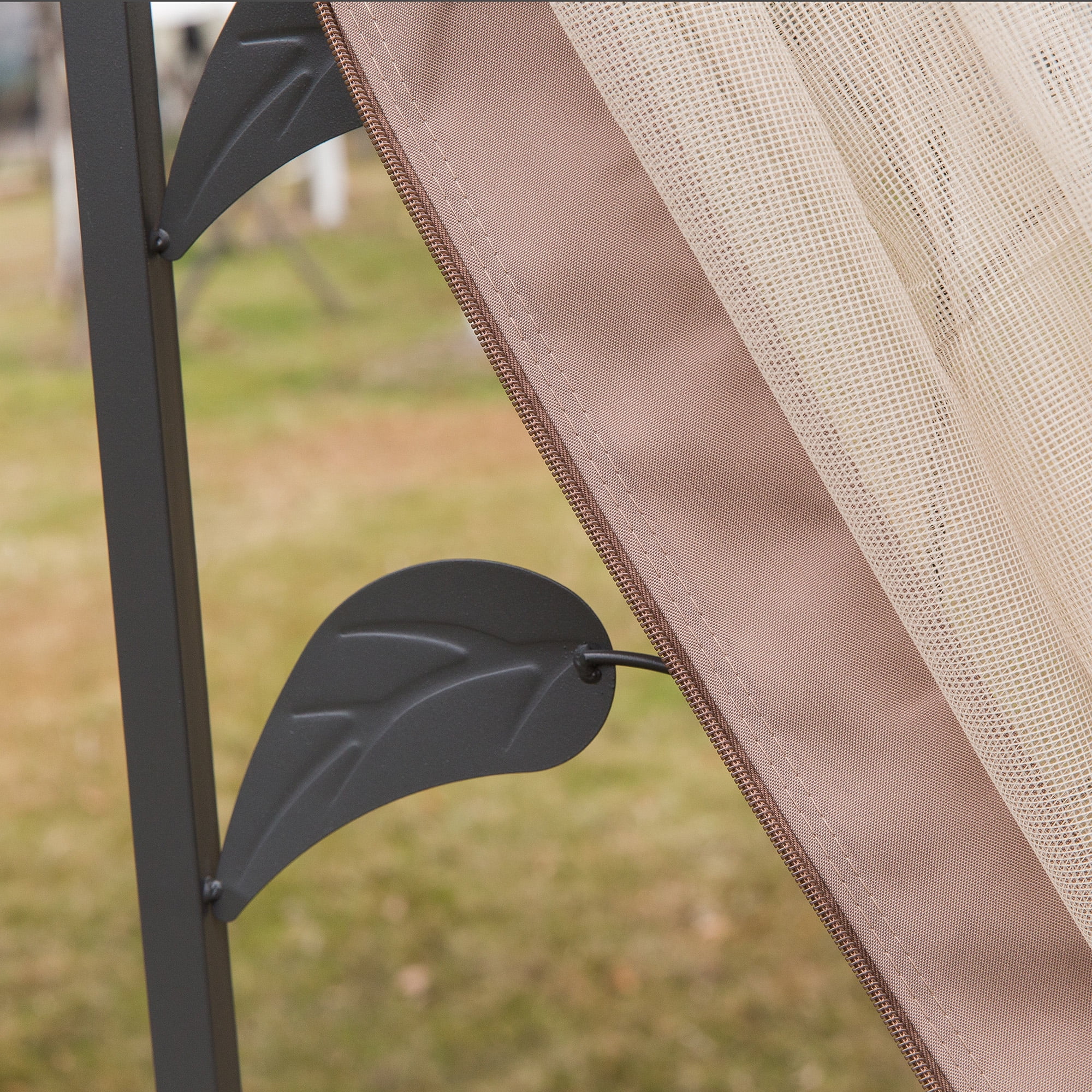 Outsunny 10' x 10' Outdoor Patio Gazebo Canopy with 2-Tier Polyester Roof, Netting, Curtain Sidewalls, and Steel Frame, Brown