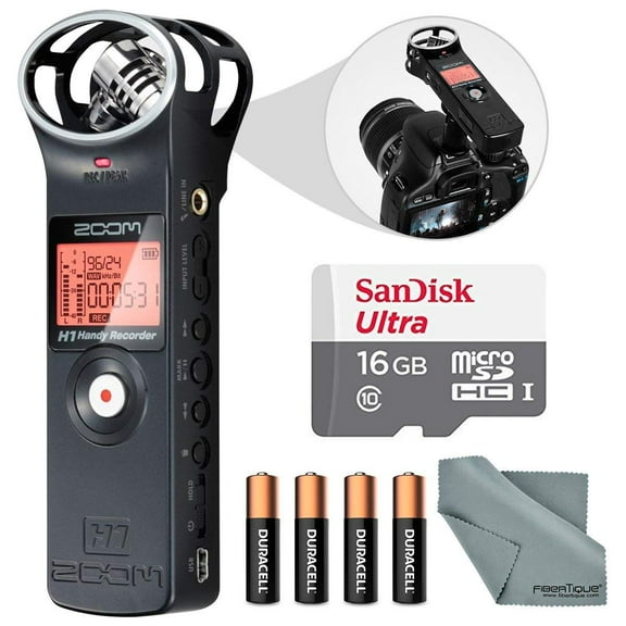 Zoom H1 Portable Digital Audio Recorder Bundle with 16 GB + Batteries + Fibertique Cloth
