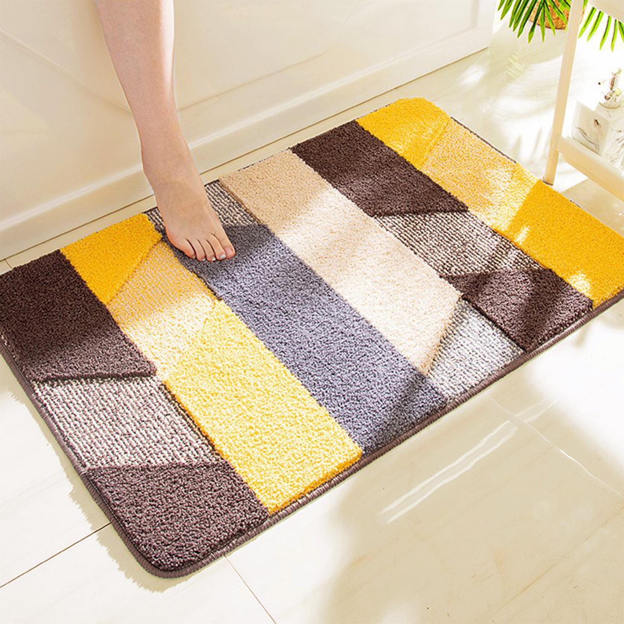Unique Bargains Soft Bath Mat Non Slip Washable Rug Quick Dry Bath Rugs Brown 16" x 24"