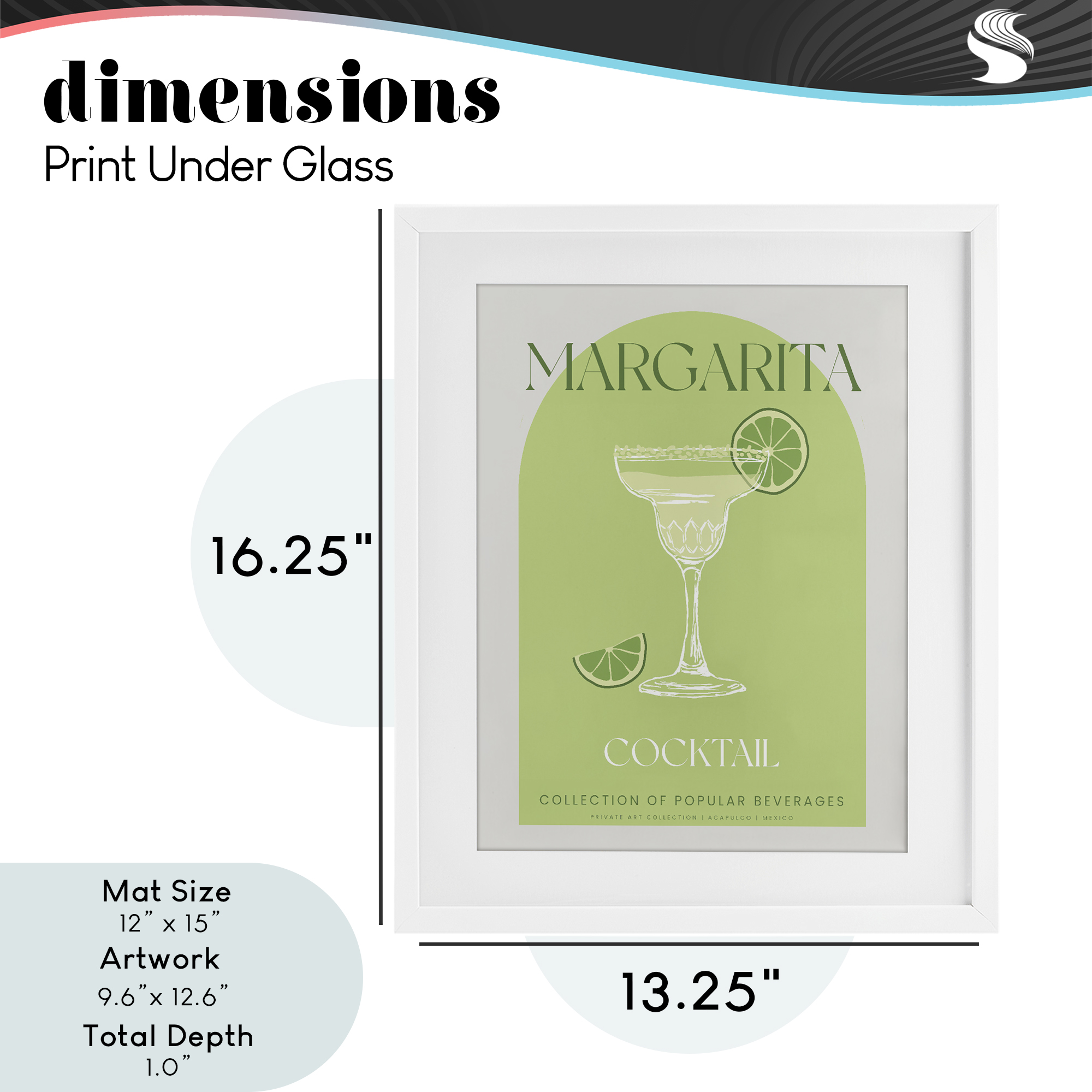 Stylish Retro Margarita White Framed Print Under Glass, design by Lil' Rue