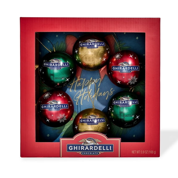 Ghirardelli Chocolate Ornament Gift Set, Set of 6 Reusable Tin Ornaments with 12 Chocolate Squares
