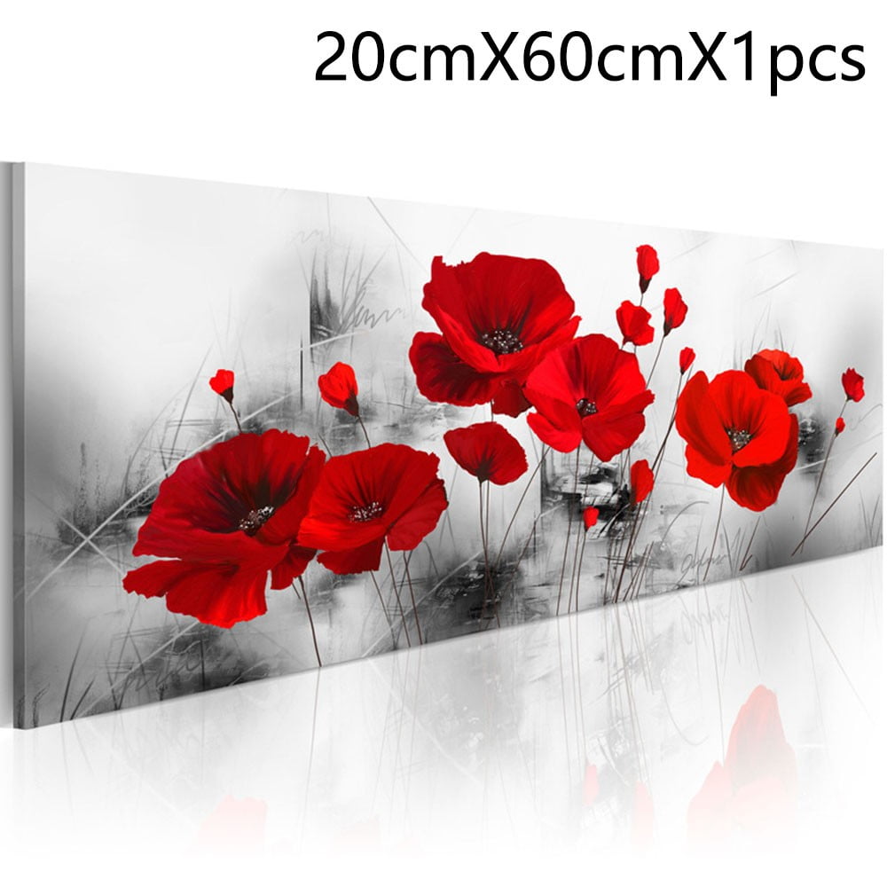 Red Poppies Flowers 5 Piece Canvas Print Wall Art 