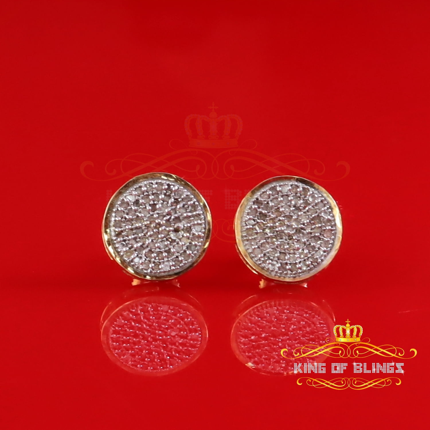 King of Bling's 0.20ct Diamond Stud Earrings For Women Yellow 925 Sterling Silver Stud For Men's