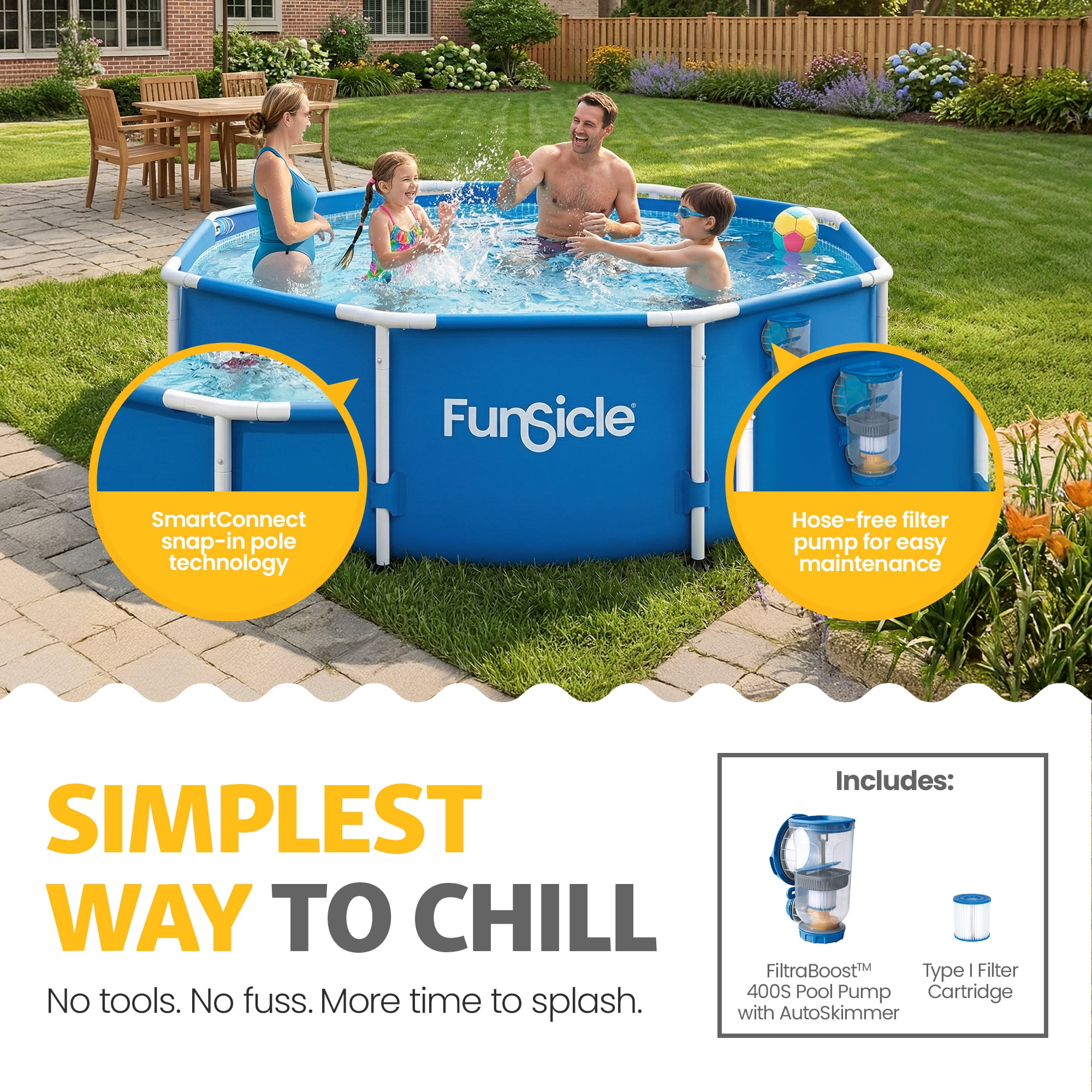 Funsicle 8' x 30" Outdoor Activity Round Frame Above Ground Swimming Pool Set