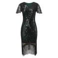 thumbnail image 6 of Coat for Women 1920s Flapper Party Dress Set with Knee Length Sequined Dress and Tassels Hem Accessories, 6 of 7