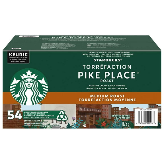 Starbucks Ground Medium Roast Pike Place Roast Coffee 54 K-Cup Pods