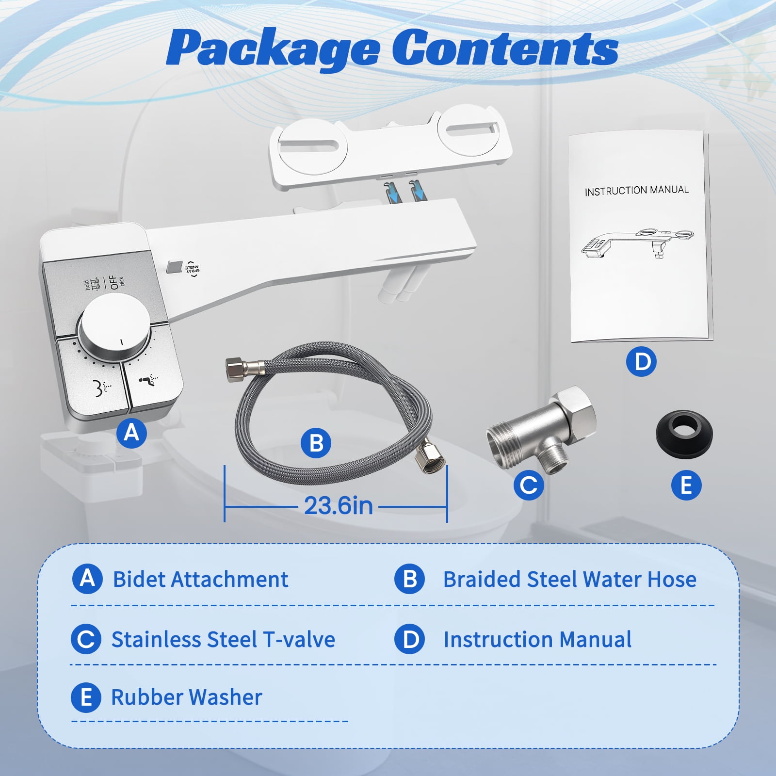 QUITEDEW Bidet Attachment for Toilet,Self Cleaning Water Sprayer Adjustable Water Pressure Control,Quick & Easy Installation (White）