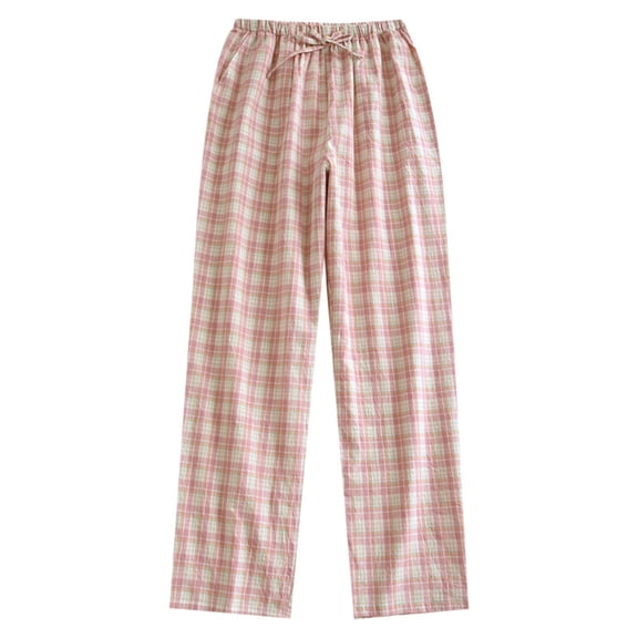 cfhntfmh Women's Cotton Pajama Pants Lightweight Sleep Lounge Bottoms Plaid Elastic Waist Drawstring Sleepwear with Pockets