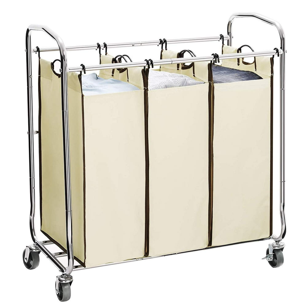 SONGMICS 3Bag Laundry Sorter Cart on Wheels, Heavy Duty Hamper with
