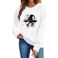 thumbnail image 2 of JOANKDMI Women Fall Graphic Sweatshirt Witch Print Crewneck Long Sleeve Drop Shoulder Oversized Pullover Casual Vintage Halloween Trendy Clothes, 2 of 4