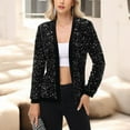 thumbnail image 3 of Women's Long Sleeve Open Front Sequin Jacket with Satin Trim - X Large, Black, 3 of 6