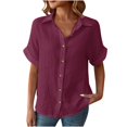 thumbnail image 2 of Pincandy Womens Short Sleeved Solid Color Casual Loose Fitting Casual Solid Short Sleeve Boat Neck/V Neck Dolman Top T Shirt with Side Shirring,Wine,M, 2 of 9