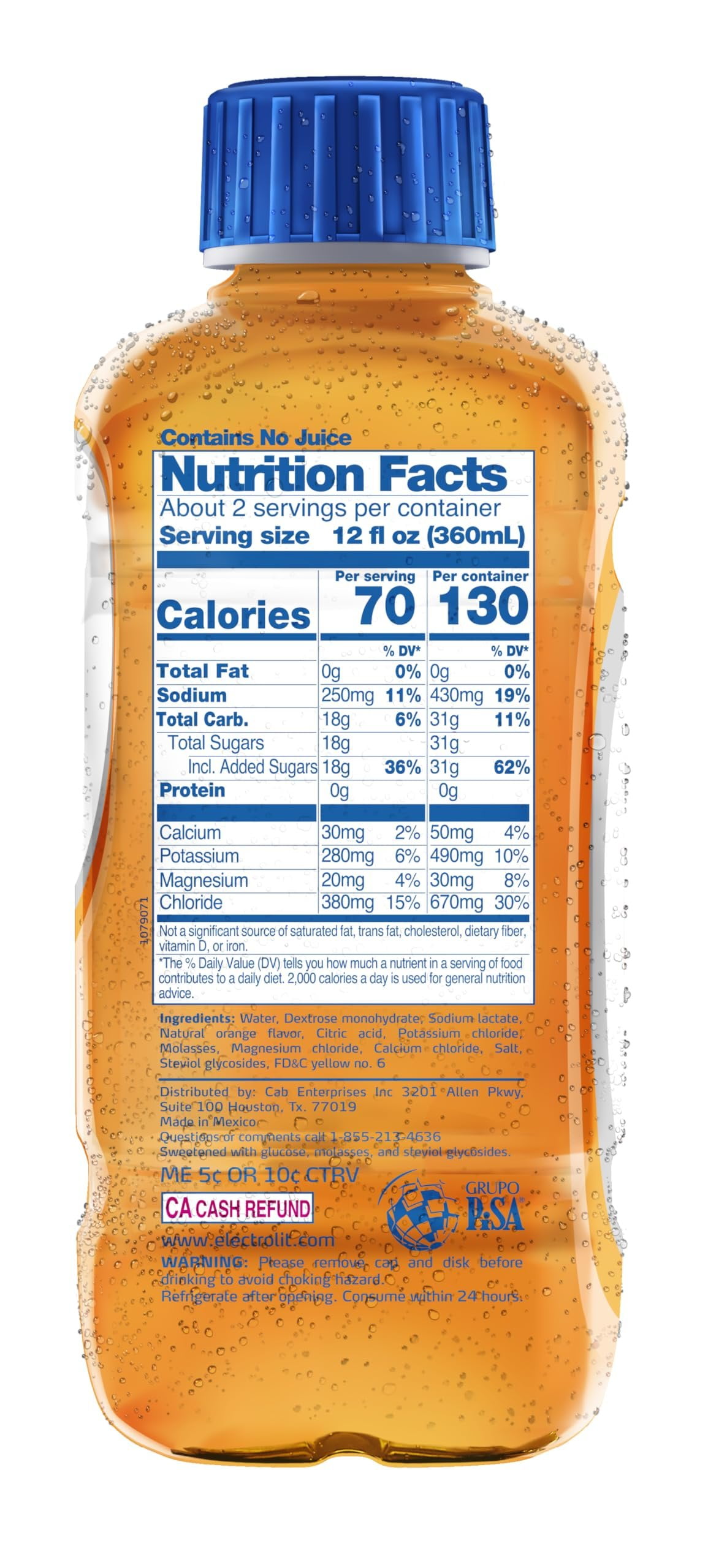 Electrolit, Electrolyte Beverage, Orange, 21 Fl Oz bottle (Pack of 12)