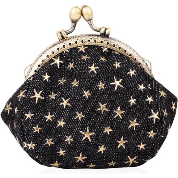 Five-Pointed Star Coin Purse Denim Change Pouch Wallets Buckle with Kisslock Clasp Coin Holder Clutch Handbags for Women Ladies