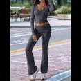 thumbnail image 4 of Conjunto Deportivo de 2 Piezas para Mujer, Camiseta de Larga, Pantalones Acampanados con Solapa, Chándal Informal, Gris Oscuro, Talla XL, 4 of 8