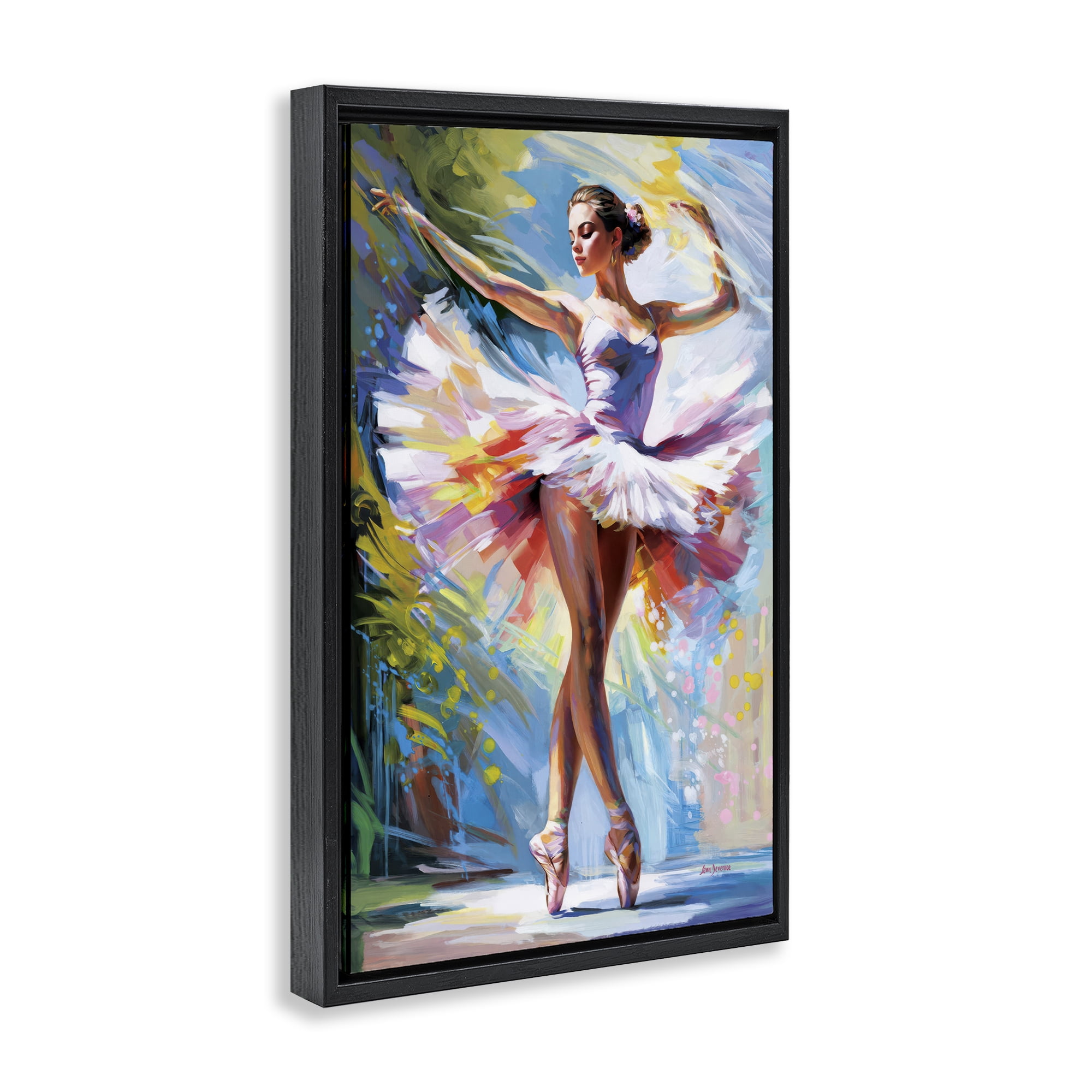 Stupell Industries Embrace In Motion Ballet Entertainment Painting Black Floater Framed Canvas Art Print Wall Art, 17 x 25