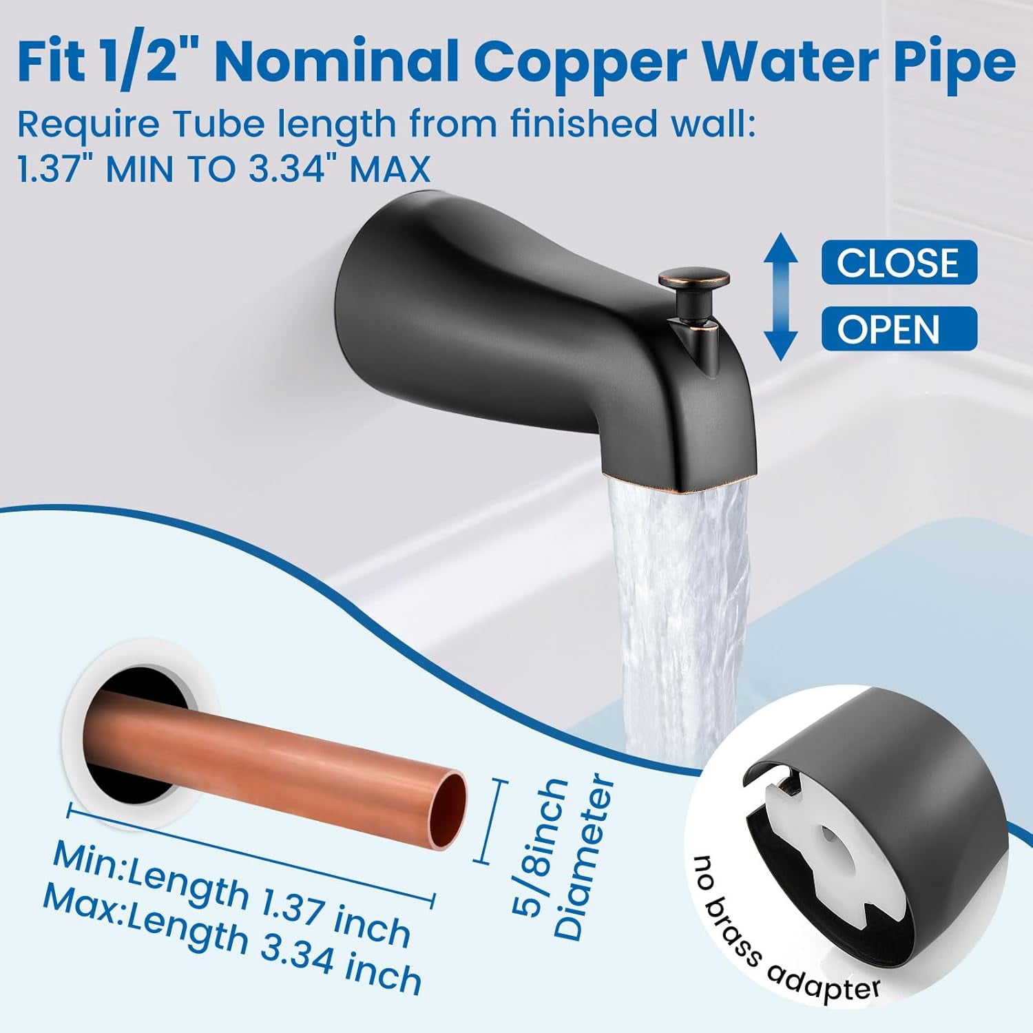 Shower Faucet Set with Tub Spout Bathtub Faucet Kit Complete Tub Shower Trim Kit with Solid Brass Rough-in Valve and 8 Inch Square Rainfall Showerhead Bent Shower Arm Matte Black