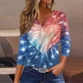 thumbnail image 2 of 250th Anniversary USA Shirts for Women 3/4 Sleeve T Shirts Loose USA Flag Print Tops Independence Day Patriotic Pullover 4th of July Celebration Party V Neck 1776-2026 Blouses Navy 2XL, 2 of 5