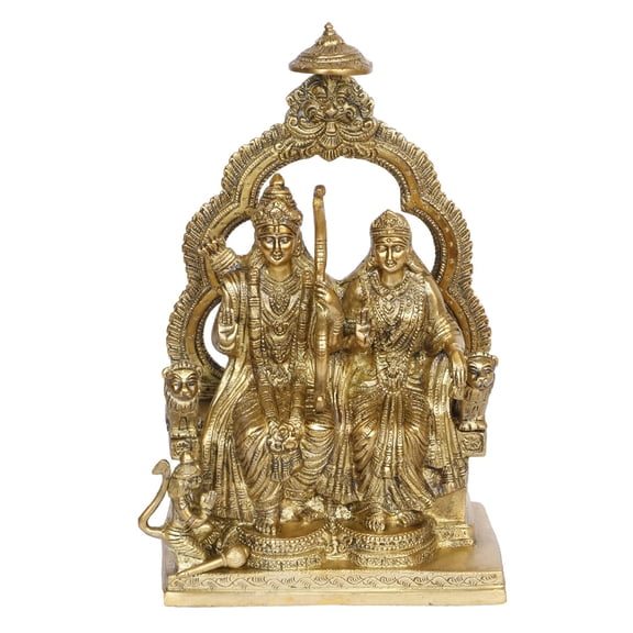 DYNAMIC INDIAN ART Brass Ram Darbar Murti for Home Décor Bhagwan Ram Darbar with Sita Laxman Hanuman Idol Statue for Mandir Temple Height 11 Inch Gold Color