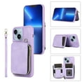 thumbnail image 1 of ELEHOLD for iPhone 14 Plus 6.7 inch Luxury Zipper Wallet Case with Card Slots Zipper Pocket Kickstand Function Wriststrap Crossbody Shoulder Strap Shockproof Purse Case,Purple, 1 of 7