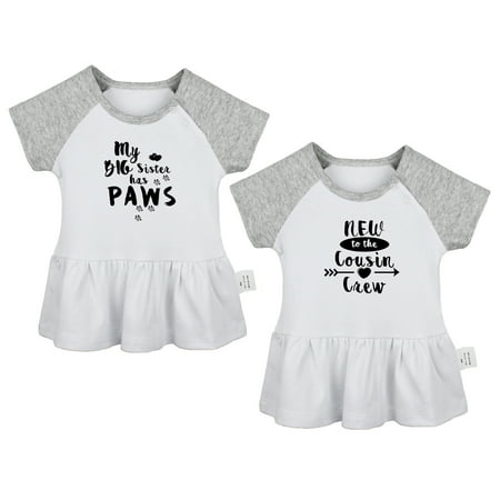 

Pack of 2 New To The Cousin Crew & My Big Sister Has Paws Funny Dresses For Baby Newborn Babies Skirts Infant Princess Dress Toddler Frocks (Gray Raglan Dresses 18-24 Months)