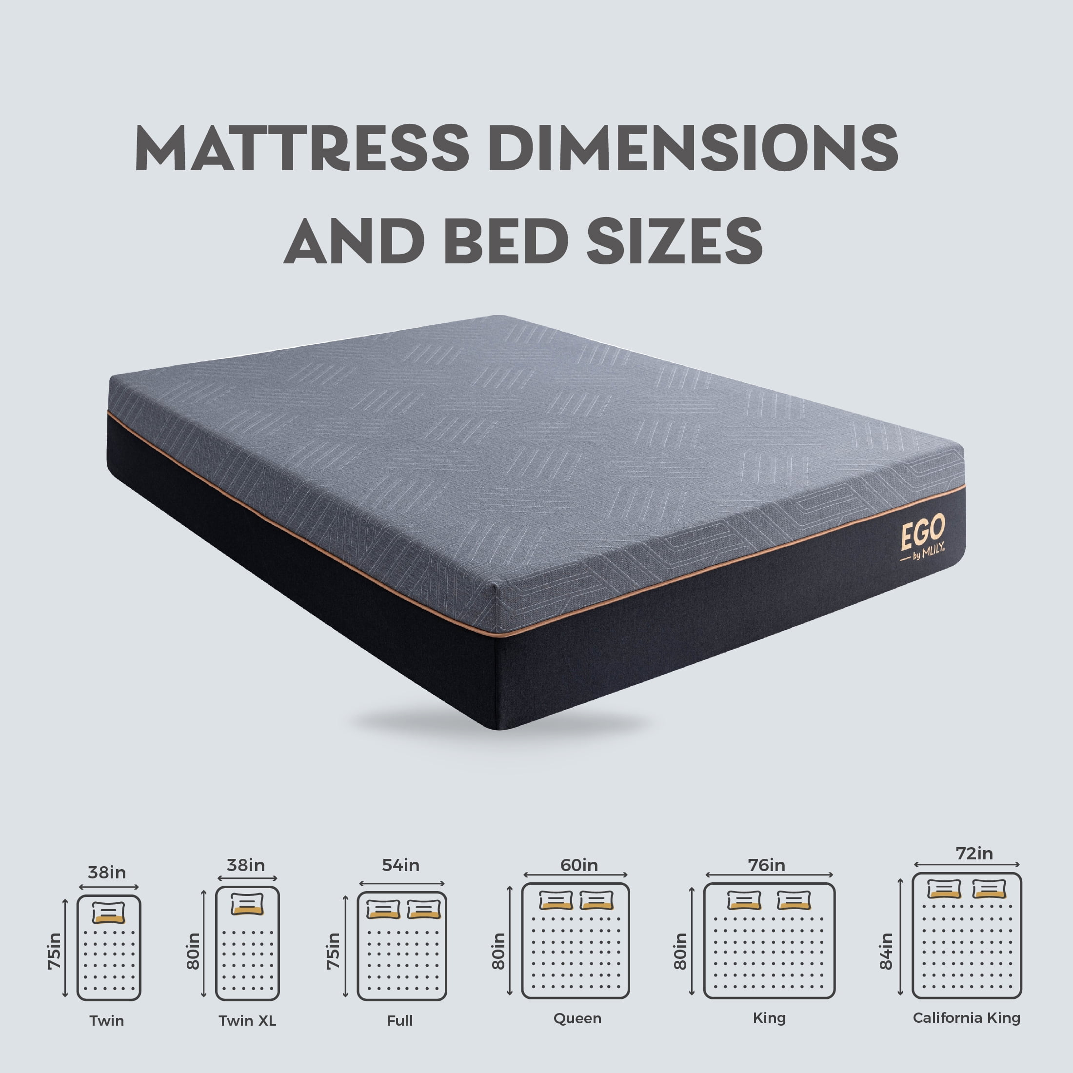 MLILY Ego Black 12 inch Queen Mattress in a Box, Gel Memory Foam Mattress, Medium