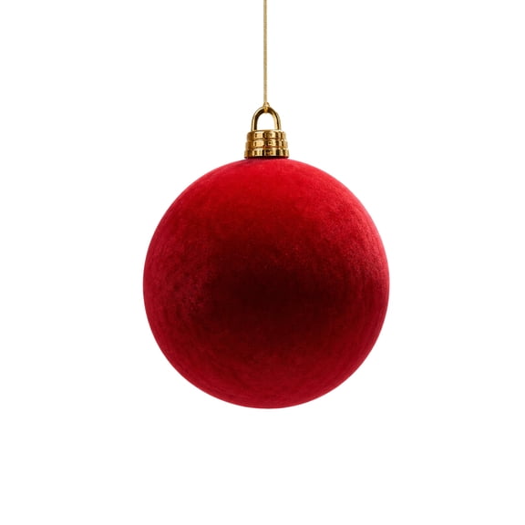 SCNOR Flocked Velvet Christmas Ornaments, Shatterproof Red Hanging Tree Balls with Gold Rings, Multi-Size Set