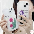 thumbnail image 2 of Funda Compatible Para iPhone 14 13 12 Mini 11 Pro X XR XS Max SE 2020 7 8 Plus Oval Ojo Grande Patrón Ondulado Motivo Rosa Púrpura Tulipán Y Hoja, 2 of 4
