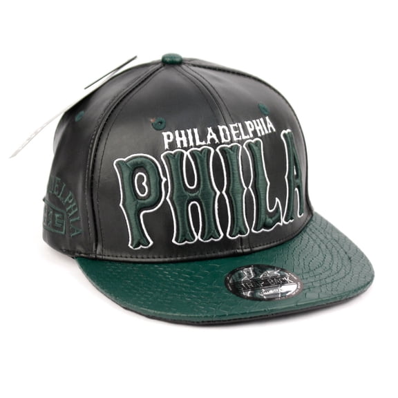 Philadelphia Faux Leather Flat Bill Snap Back Hat