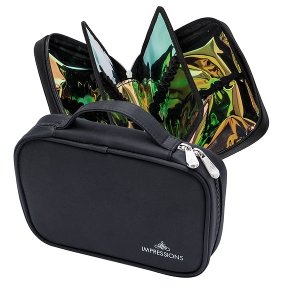 Impressions Vanity Ibiza Slim Brush Holder Case, Zippered, Travel Makeup Bag for Girls (Black)