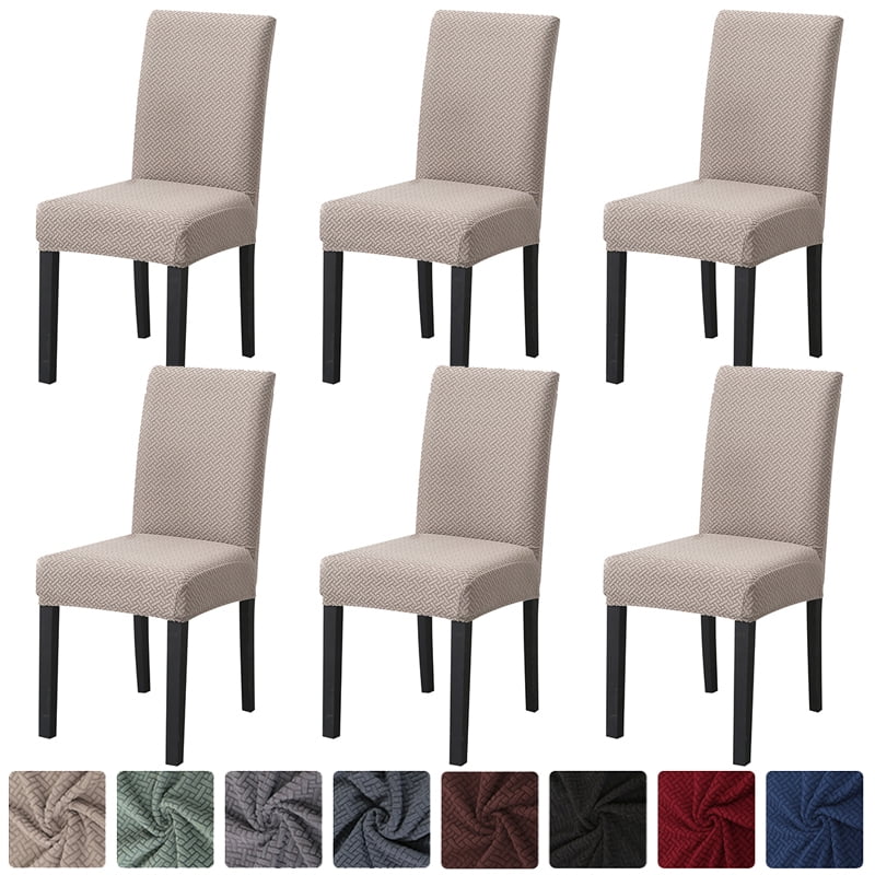 Large Size High Back Strench Knitted Dining Chair Covers Set of 6 Elastic Kitchen Chair Slipcovers Removable Nonslip for Hotel Dining Room Ceremony Banquet Wedding Party Camel, 6 Pack