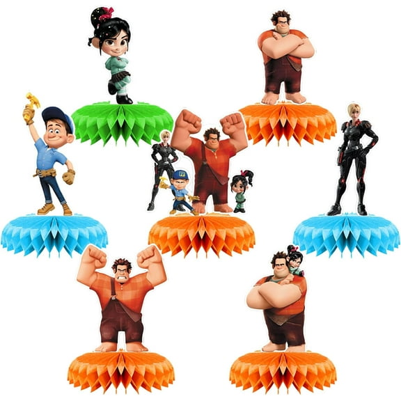 Wreck it Ralph Party Decorations Honeycomb Centerpieces, 7Pcs Wreck it Ralph Party Supplies 3D Double Sided Table Decorations Party Favors