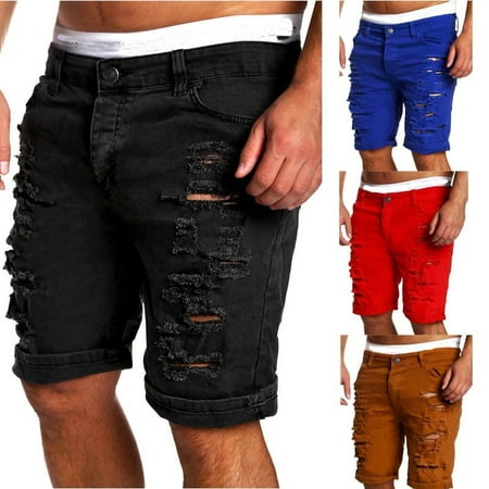 Mens Jeans Slim Fit Straight Skinny Fit Denim Trousers Casual Shorts